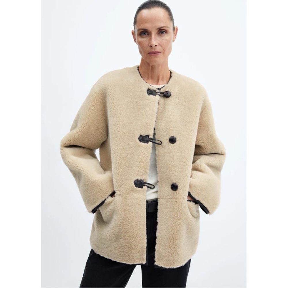 Mango appliqués faux-fur coat US S